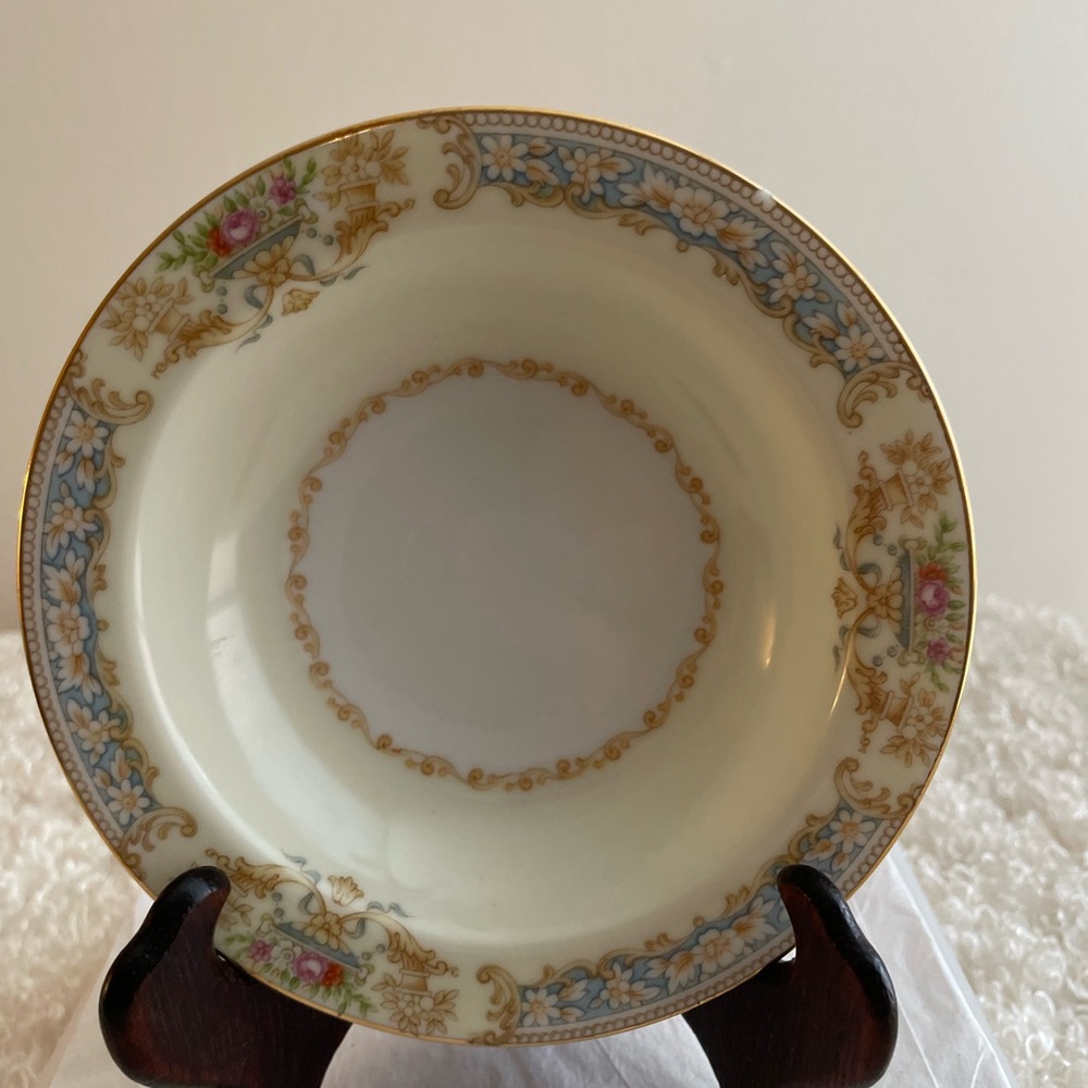 Vintage Fruit Bowl 6" Gold Rim Dining Pink And Blue China Design Occupied Japan
